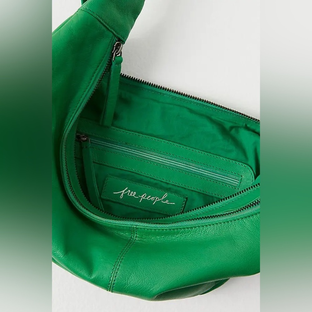 NWT FREE PEOPLE Idle Hands Sling Leather Bag | Putt Putt Green MSRP $98 - Picture 8 of 13